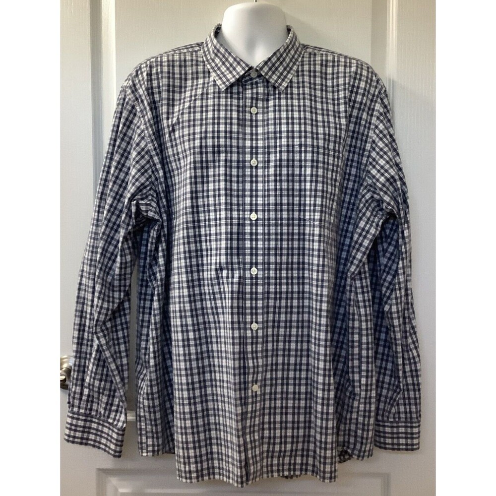 Eddie Bauer Shirt Mens 2XL Long Sleeve Button Up Pocket Plaid Blue